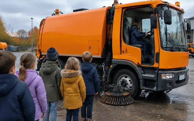 Воспитанники центра «Наш Дом» посидели в кабинах техники «Чистого города»